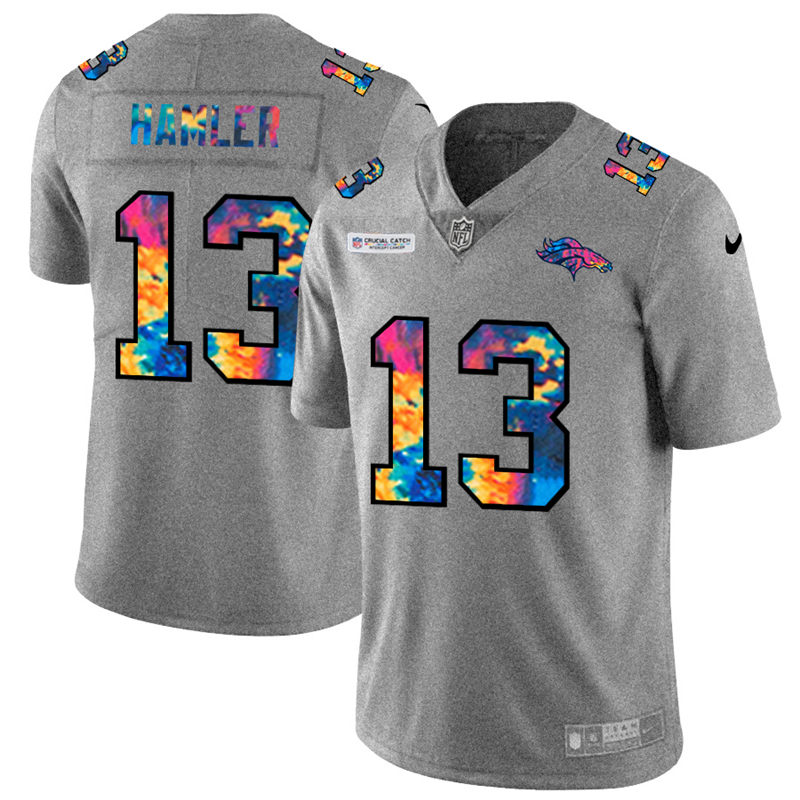 NFL Denver Broncos #13 KJ Hamler Men Nike MultiColor 2020  Crucial Catch  Jersey Grey